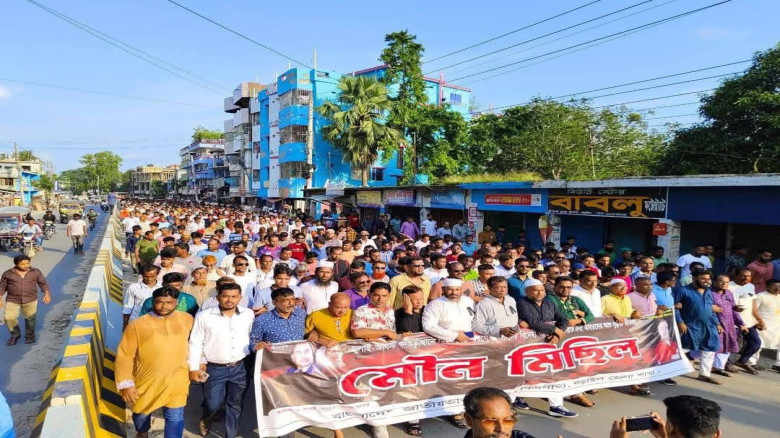কালো ব্যাজ ধারণ করে নড়াইলে বিএনপির মৌন মিছিল ও সমা...
