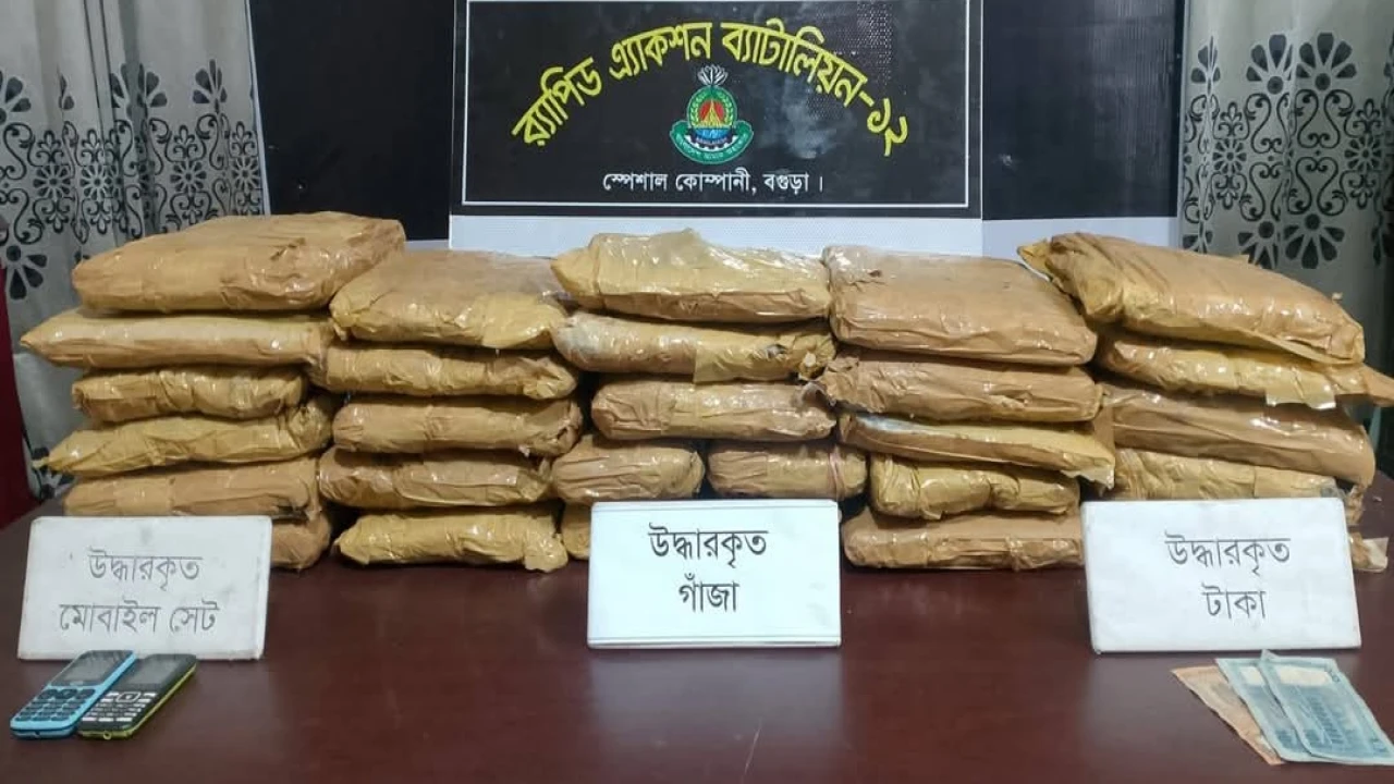 বগুড়ায় র‍্যাব-এর অভিযানে ২৪ কেজি গাঁজাসহ দুই মাদক ...