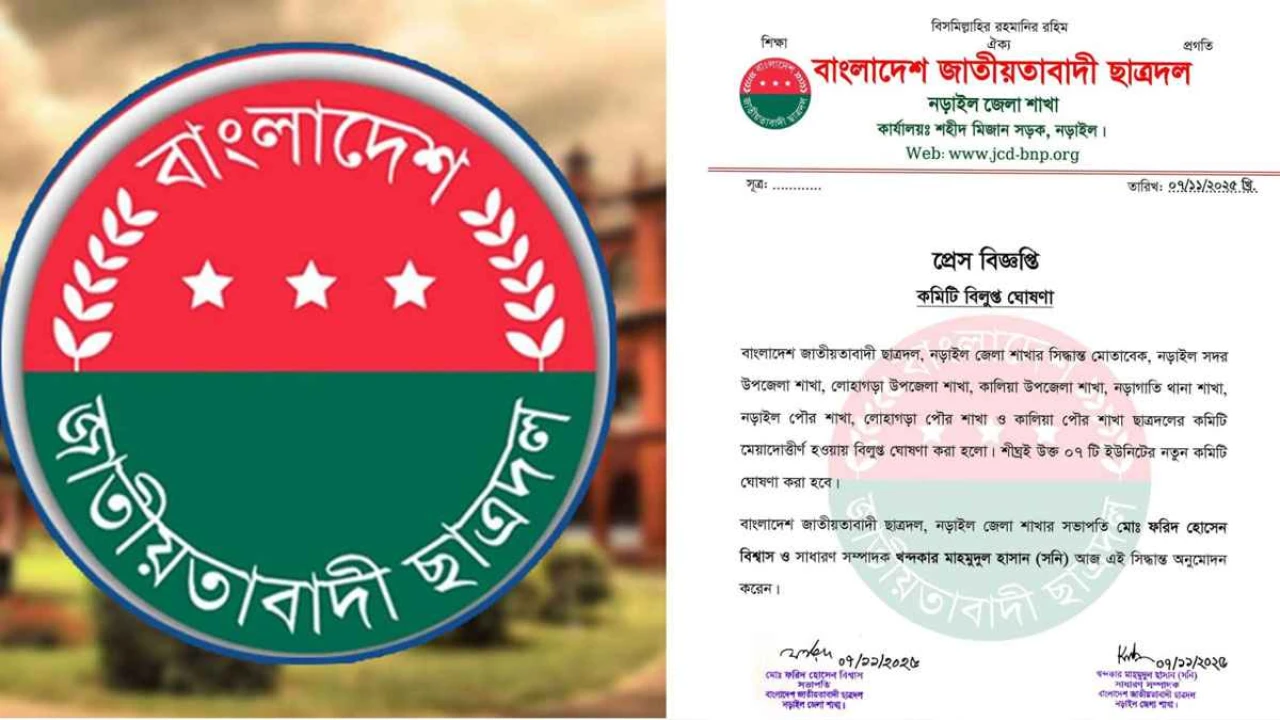 নড়াইলে মেয়াদোত্তীর্ণ ছাত্রদলের ৭ ইউনিটের কমিটি বিল...