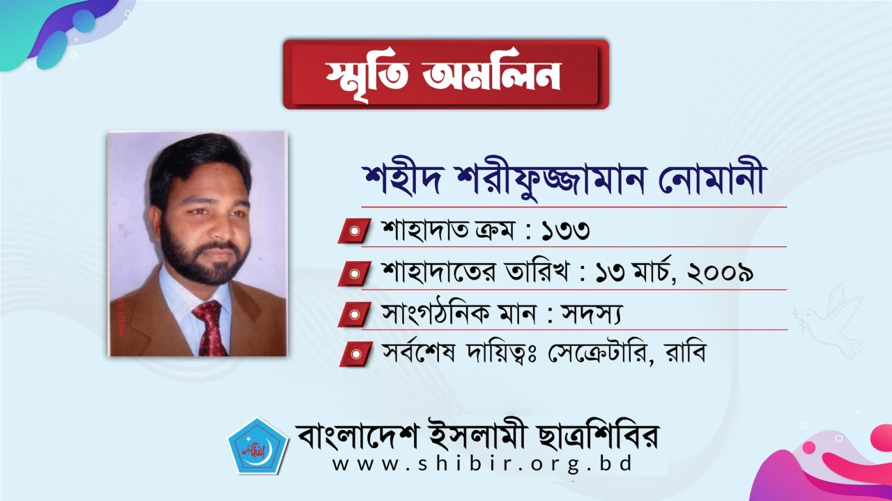​শহীদ শরীফুজ্জামান নোমানী হত্যাকাণ্ডের বিচার ও খুনি ছাত্রলীগ-প্রশাসনের দৃষ্টান্তমূলক শাস্তির দাবি